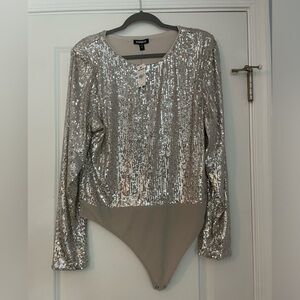 NWT Express silver sequin bodysuit